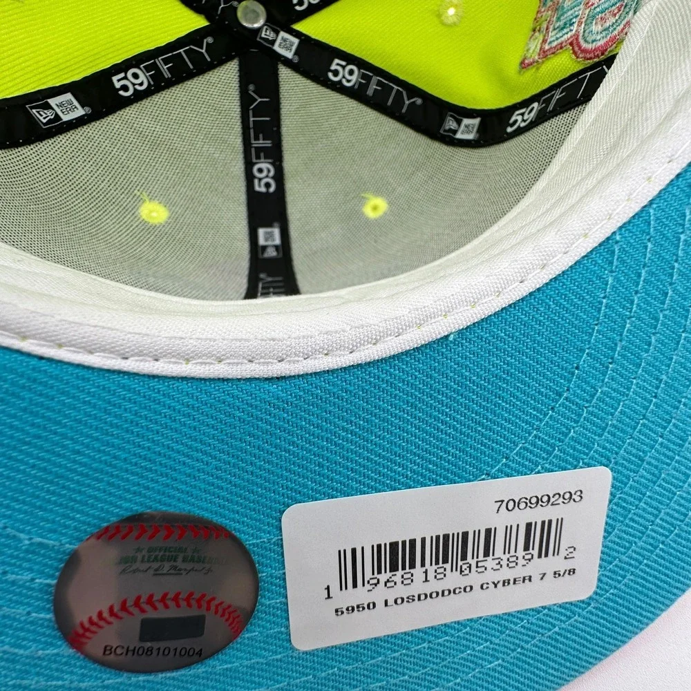 Los Angeles Dodgers Cyber Highlighter Fitted Hat Sz 7 5/8 New Era 59FIFTY Green